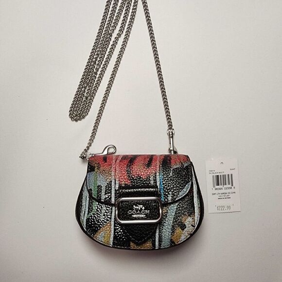 NWT CM215 Coach X Mint + Serf Morgan Card Case On A Chain Silver / Black - Picture 1 of 7